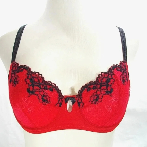36B Jezebel 10039 Demeure Unlined Balconet UW Bra Red NWT - Picture 1 of 11